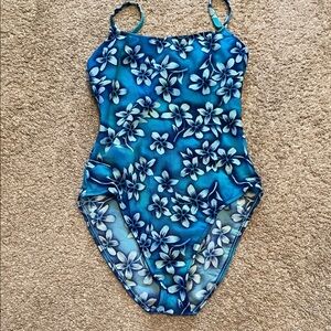 Cherokee Vintage Blue Floral Women's One Piece Swimsuit